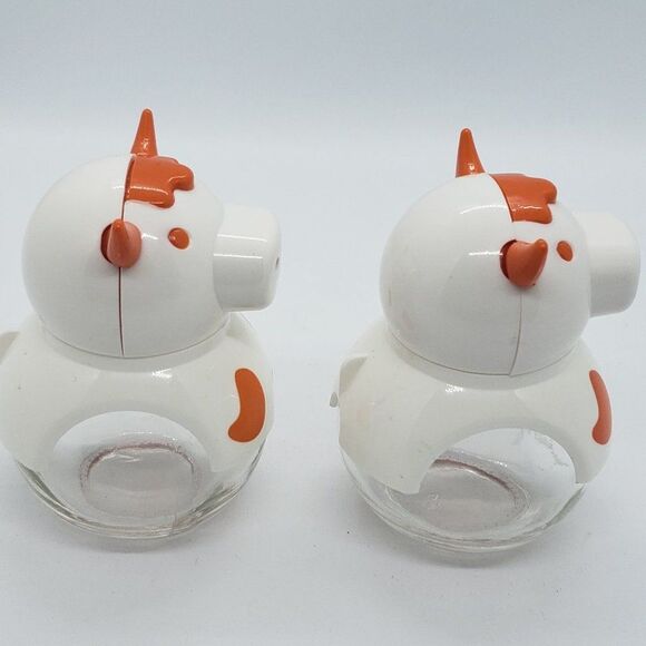 Herevin𝅺 Vintage Rustic Orange White Clear Glass Cow Salt and Pepper Shaker Set - Picture 7 of 9